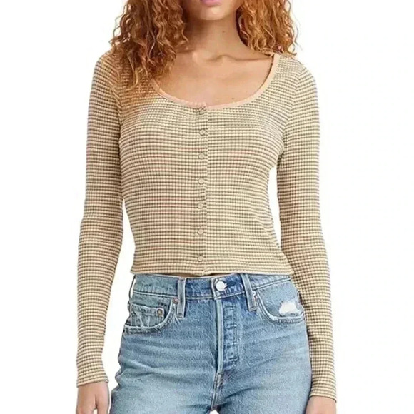 LEVI’s Women’s Brit snap long sleeve ribbed scoop neck knit top Abercrombie - Picture 1 of 9